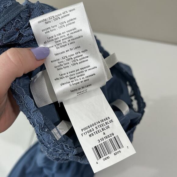 David's Bridal Dress Women 4 Steel Blue Lace One Shoulder Gown Bridesmaid Formal - Picture 13 of 13